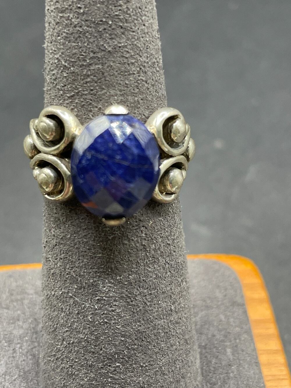 Vintage 925 Sterling Silver Wide Faceted Blue Sapphire Cocktail Band Ring Size 6